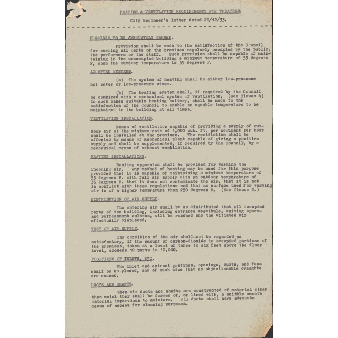 Notes and correspondence relating to theatre seating plans