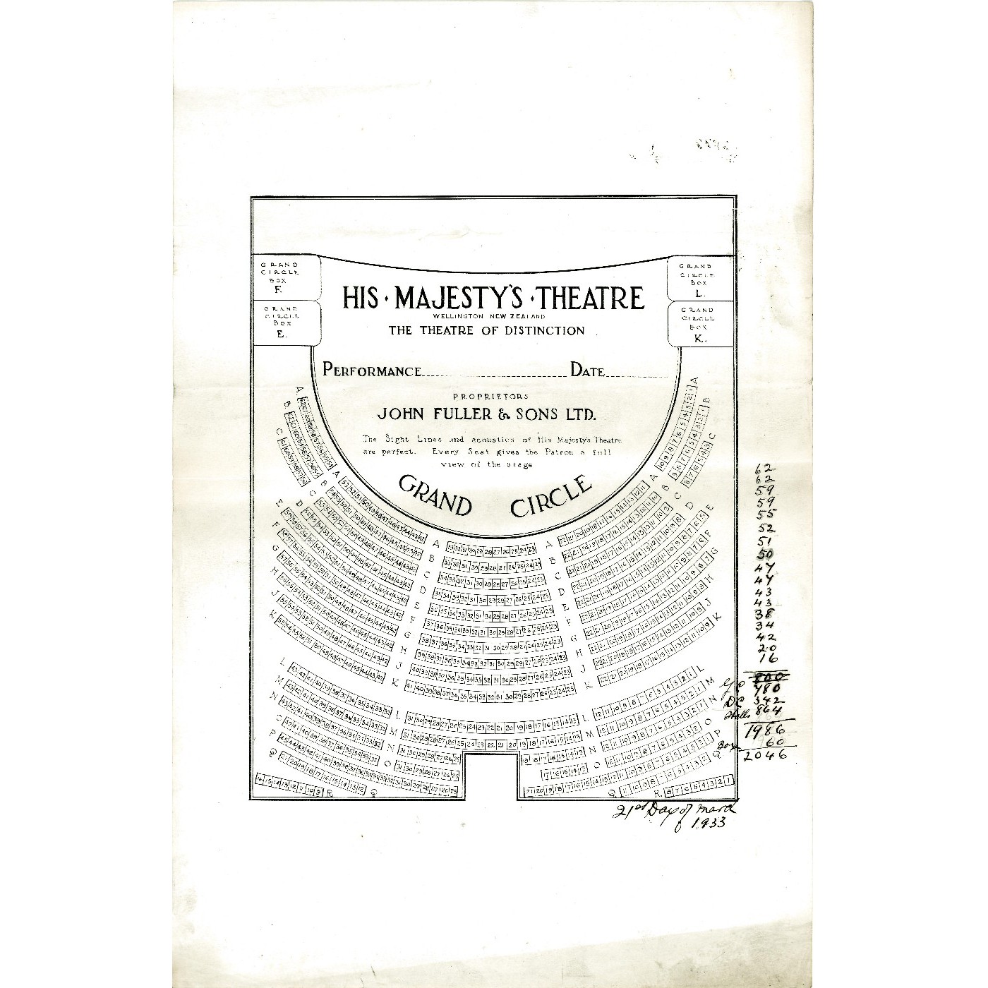 Theatre and hall seating plans, H