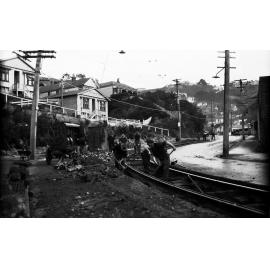 Aro Street, workmen working on tramlines