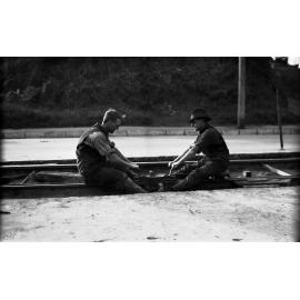Aro Street, workmen hand grinding joints with rail plane
