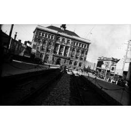 Whitmore Street, new tram rails in position for concreting