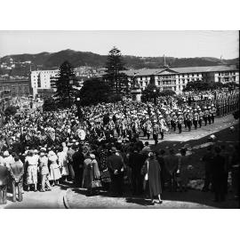 Royal Visit, parade of military and bands, Parliament Grounds