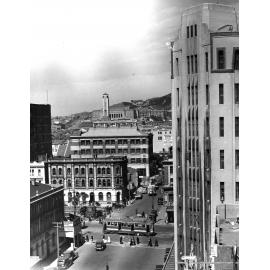 Elevated view of Taranaki Street and Courtenay Place intersection