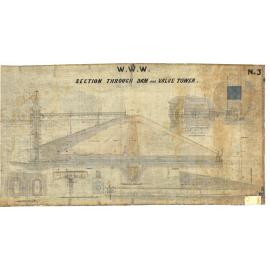 Karori Dam, Section Through Lower Dam and Valve Tower, Sheet 3 - Circa 1874