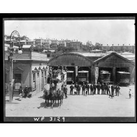 The Cuba Street tram outside Wellington Corporation Tramways barns, Drummond Street, Newtown