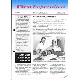 First Impressions, City Service Centre Update, Issue One, 15 March 1993