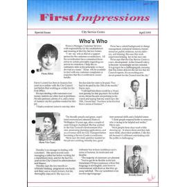 First Impressions, City Service Centre Update, Special Issue, April 1993