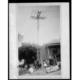 Children walking past road works, Vivian Street