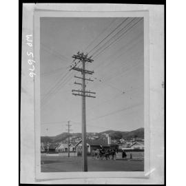 Horse and cart in residential area.