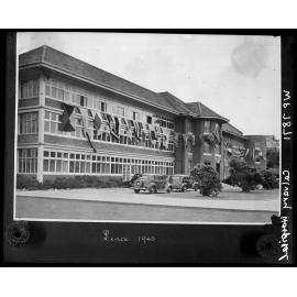 Exterior of the Calvary Hospital decorated with flags to celebrate Peace, Florence Street, Newtown