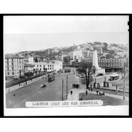 Elevated view of Lambton Quay and the Cenotaph War Memorial
