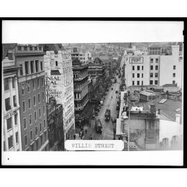 Elevated view of Willis Street, looking south from Lambton Quay intersection.
