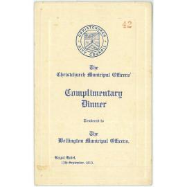 Christchurch City Council dinner programme and menu