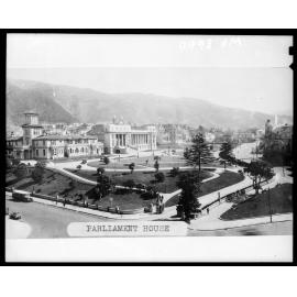 Elevated view of Parliament grounds and buildings