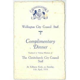 Wellington City Council dinner programme and menu