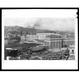 Elevated view of the Wellington Railway Station, Thorndon Quay frontage