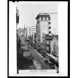 Elevated view of Willis Street (west side), looking south and Press House, 82 Willis Street