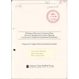 Wellington Wastewater Treatment Plant, resource management consents affecting construction, design and operational performance