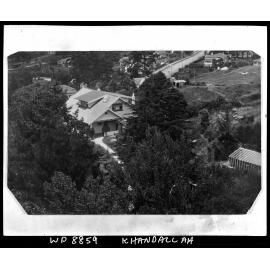 Elevated view of two storey wooden dwelling, Box Hill