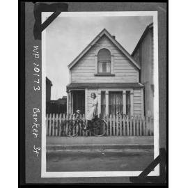 Girl (June Brown) on bicycle, 17 Barker Street
