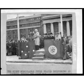 The Right Hon. Peter Fraser delivering an address during World War II