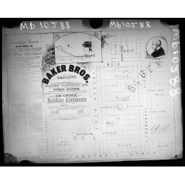 Copy photograph of Baker Brothers auction map, Coromandel Street, Owen Street and Daniell Street