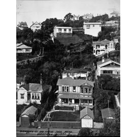 Elevated view of area of wooden dwellings