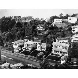 Elevated view of area of wooden dwellings