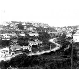 Elevated view of Glenmore Street, looking towards the Kelburn Viaduct