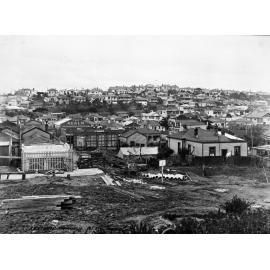 Construction site for the eastern approach to Mount Victoria Tunnel. Looking back towards Moxham Avenue and Hataitai