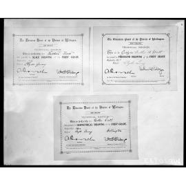 Copy photograph of certificates presented by Education Board of the District of Wellington