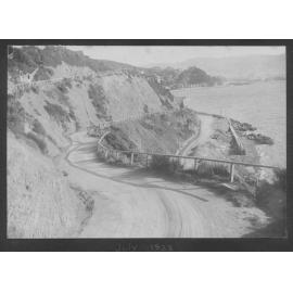 Elevated view of intersection of Carlton Gore Road and Oriental Parade. The seawall is in process of being built.