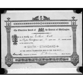 Copy photograph of certificates presented by Education Board of the District of Wellington