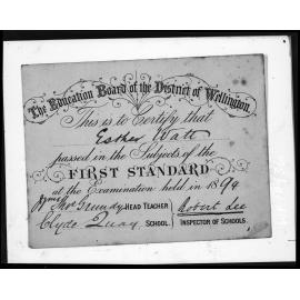 Copy photograph of certificates presented by Education Board of the District of Wellington