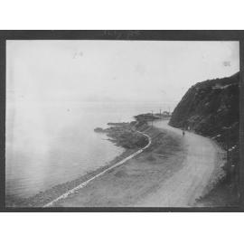 Elevated view of Oriental Parade looking towards Point Jerningham. Road works are in progress.