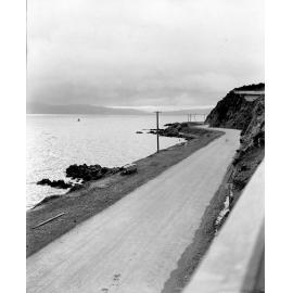 Photograph of the new alsphaltic concrete surface, Point Jerningham & Evans Bay Road, March 1926