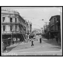 Corner of Willis Street and Manners Street, repairing earthquake damage