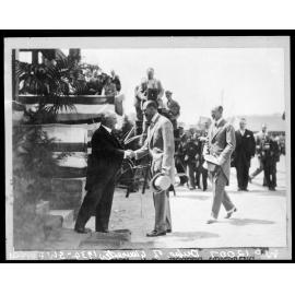 Royal Visit, Duke of Gloucester greeted by Rgt Hon G W Forbes