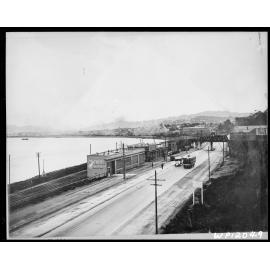 Elevated view of Hutt Road, north of the rail overbridge, looking towards the city