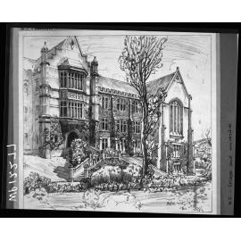 Copy photograph of sketch of the Hunter Building, Victoria University