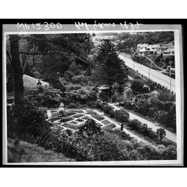 Elevated view of formal garden, Glenmore Street, Botanic Gardens