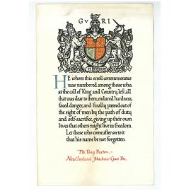 Memorial scroll and receipt Private Percy Burton 40433