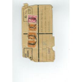 Envelope addressed to USSCo  and packets that contained 2 boxed medals and ribbons (British War and Victory medals) and packets that contained each medal and ribbon for Temporary Corporal Francis William Desmond 8/2896