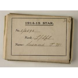 Box and packet that contained 1914 - 1915 Star for Temporary Corporal Francis William Desmond 8/2896