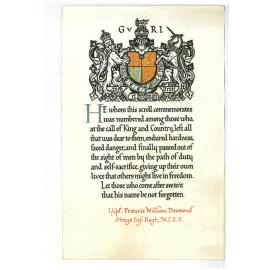 Memorial scroll and receipt Temporary Corporal Francis William Desmond 8/2896