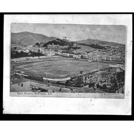Overlooking the Basin Reserve, game of cricket in progress.