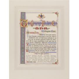 Illuminated Address to George Fisher, selection for Wellington Electorate (by Bock & Cousins)