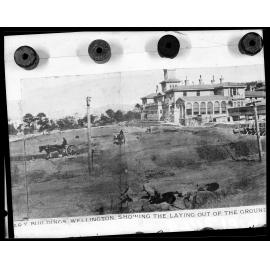 A general view of the site of the new Parliamentary Buildings, showing the layout of the grounds and preparations fro the foundations.