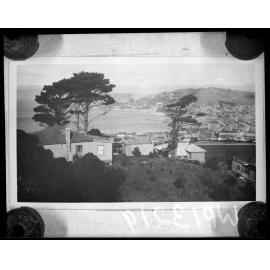Elevated view of Kelburn from top of Cable Car, with harbour in background