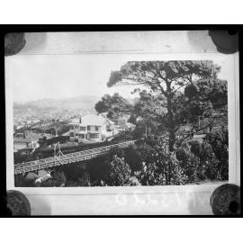 Elevated view of Kelburn, with Cable Car track in foreground